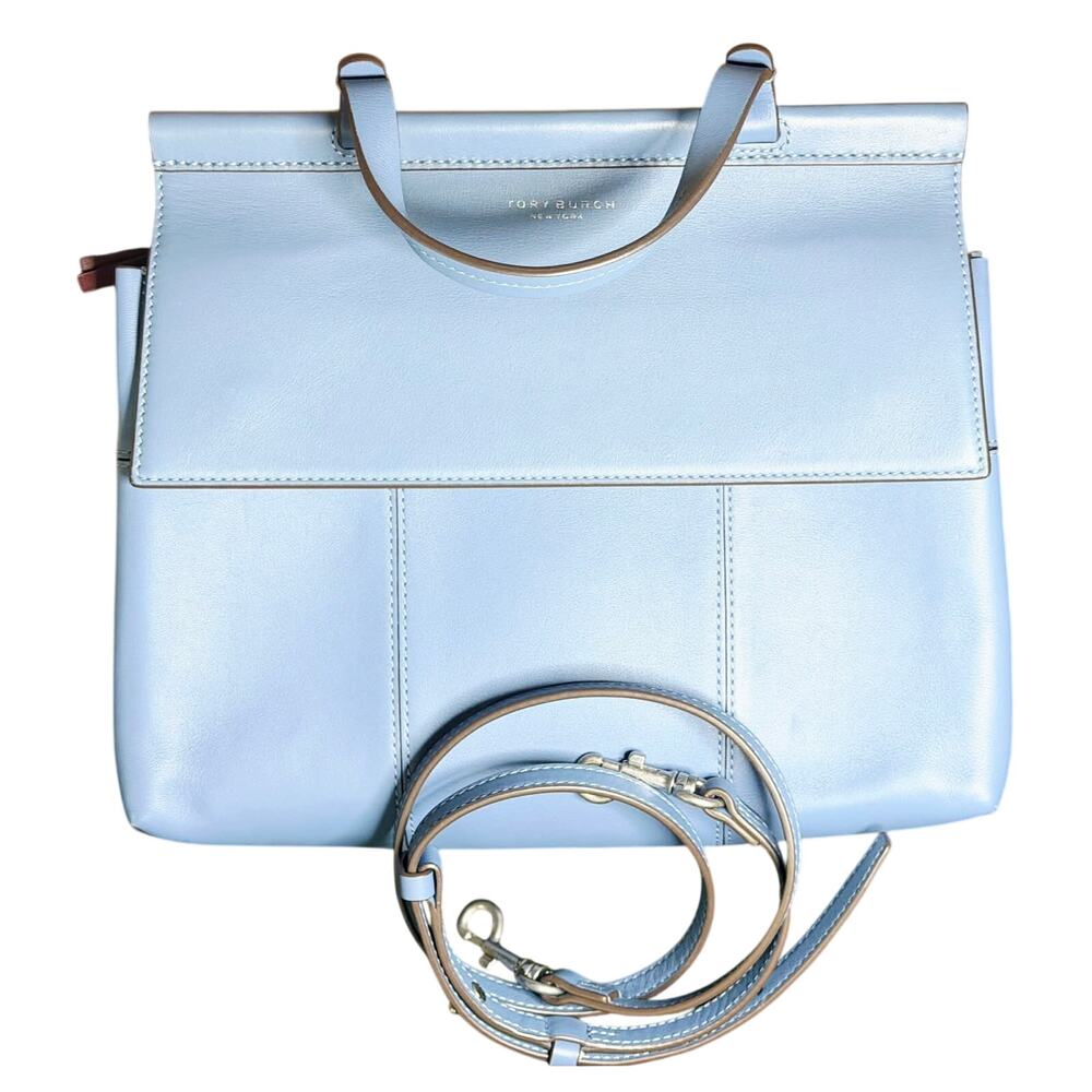 🔷️ EUC Tory Burch Block-T Top-Handle Satchel (Luna Light Blue)